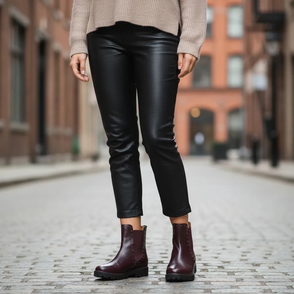 Bhava Vegan Leather Boots Chelsea Style Boots Studded Maroon | 37